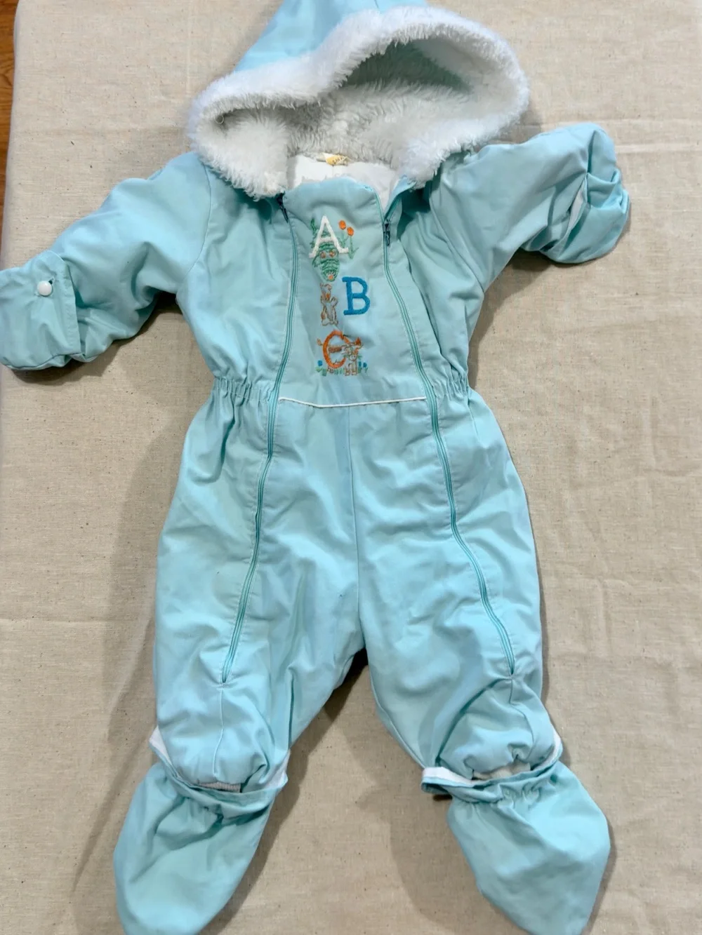 Vintage Carter's Light Blue Plush-Lined Baby Snowsuit